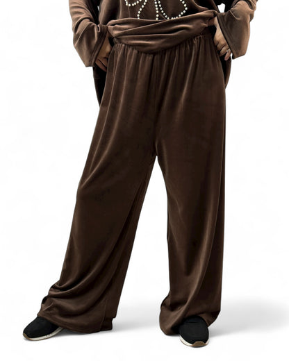 UMBERTO - ENSEMBLE MARRON EN VELOURS STRETCH JUSQU'A LA TAILLE 52/54