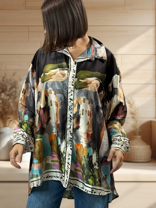 ARTISTE - CHEMISE OVERSIZE A MOTIF JUSQU'A LA TAILLE 52