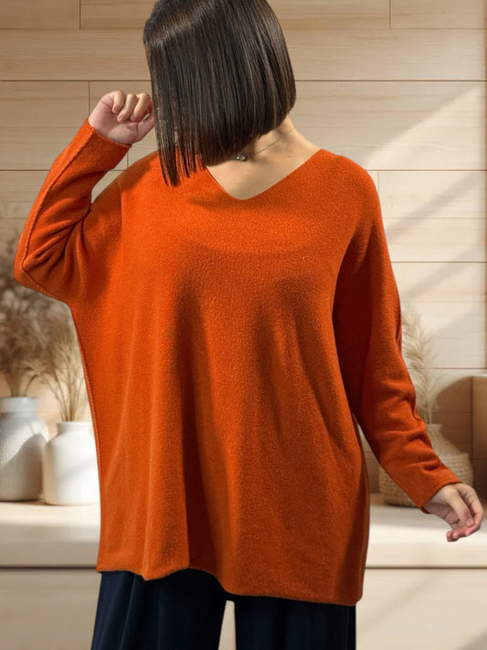 LARA - PULL OVERSIZE ROUX JUSQU'A LA TAILLE 54