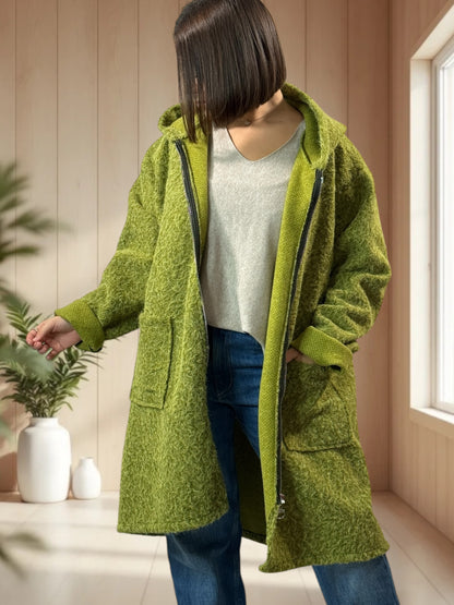 OCEANE - VESTE OVERSIZE VERTE A CAPUCHE JUSQU'A LA TAILLE 54/56