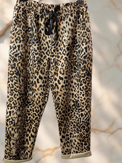 STAN - PANTALON LEOPARD A MOTIF EN SUEDINE JUSQU'A LA TAILLE 52