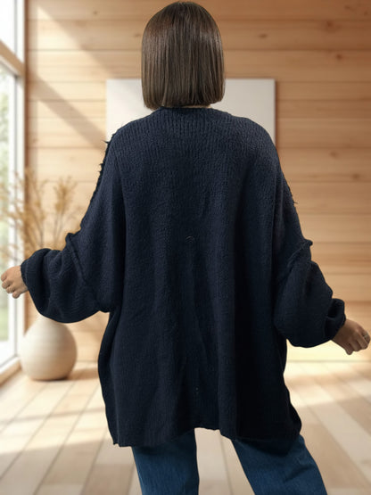 CLEO - GILET OVERSIZE MARINE AVEC JUSQU'A LA TAILLE 52/54