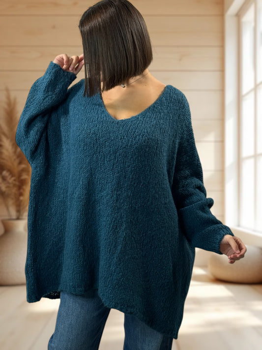 LUCKY - PULL BLEU OVERSIZE JUSQU'A LA TAILLE 56/58