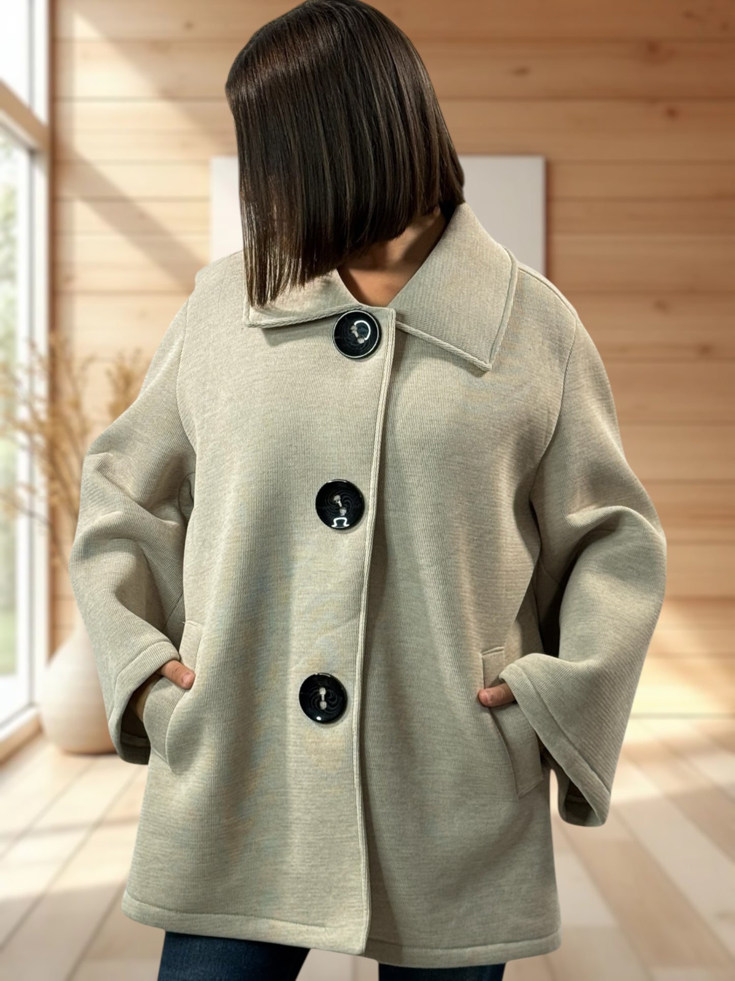 ROSALINA - VESTE OVERSIZE BEIGE JUSQU'A LA TAILLE 52