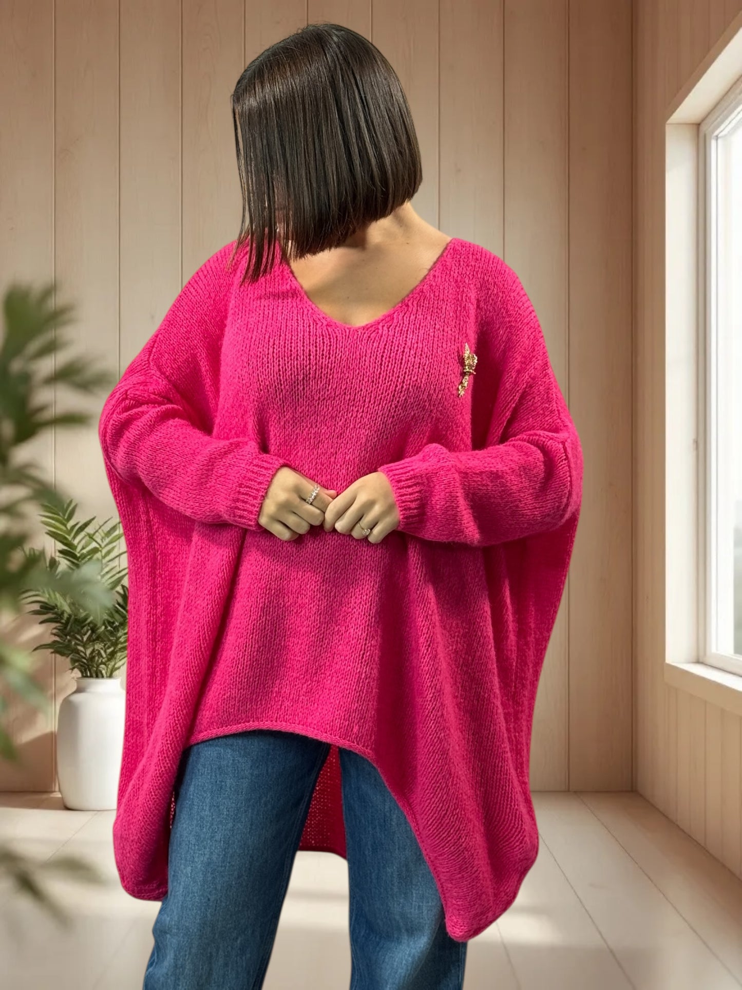 JULIA - PULL OVERSIZE FUCHSIA JUSQU'A LA TAILLE 56/58