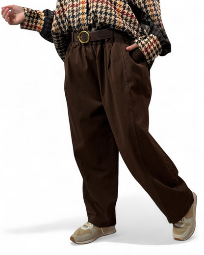 DIMITRI - PANTALON MARRON AVEC CEINTURE JUSQU'A LA TAILLE 54