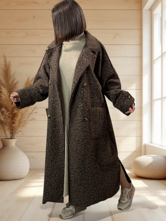 ROBERTO - LONG MANTEAU MARRON JUSQU'A LA TAILLE 50/52