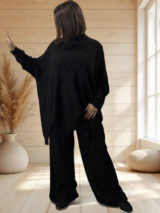 CLOE - ENSEMBLE EN MAILLE NOIR JUSQU'A LA TAILLE 50
