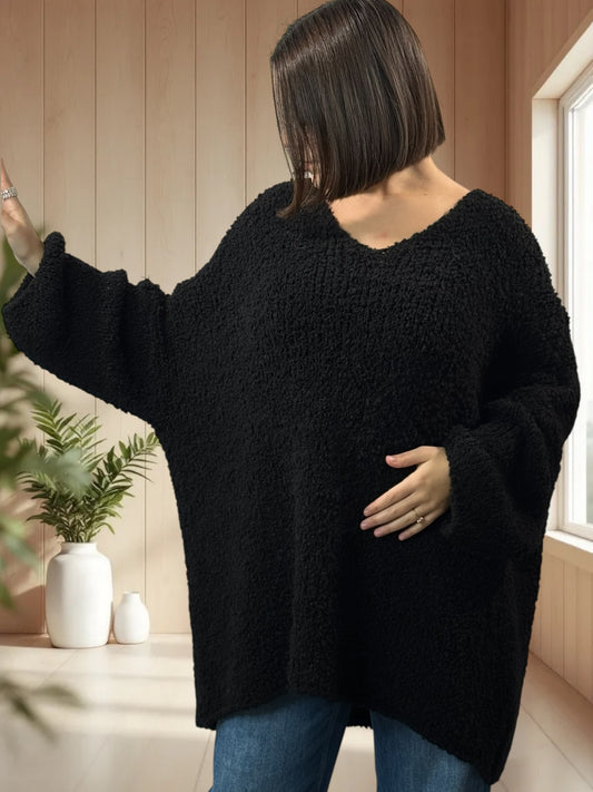 LAETITIA - PULL NOIR OVERSIZE JUSQU'A LA TAILLE 58