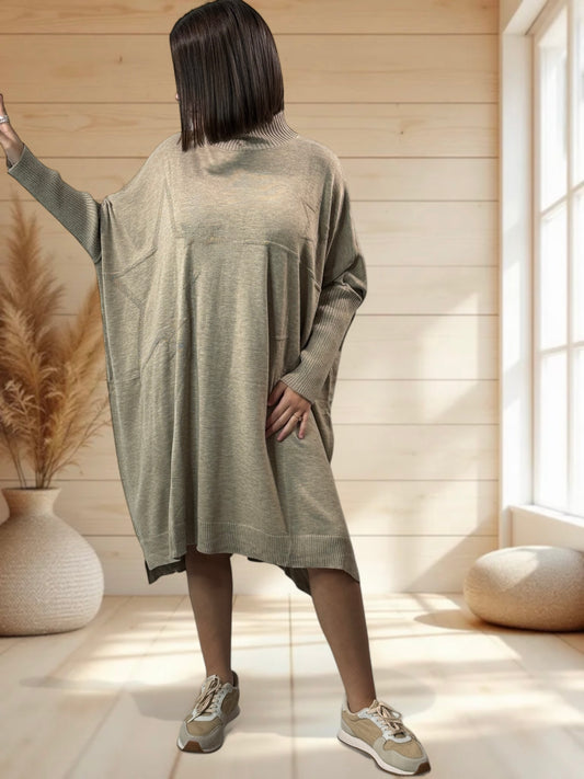 MARISOL - ROBE BEIGE OVERSIZE EN MAILLE JUSQU'A LA TAILLE 56
