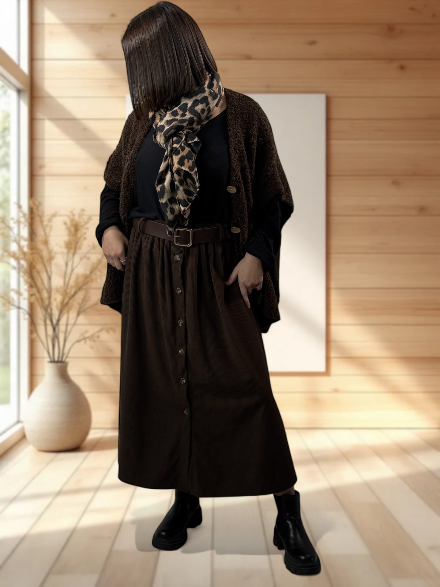 CAROLINA - JUPE EN VELOURS MARRON JUSQU'A LA TAILLE 52/54