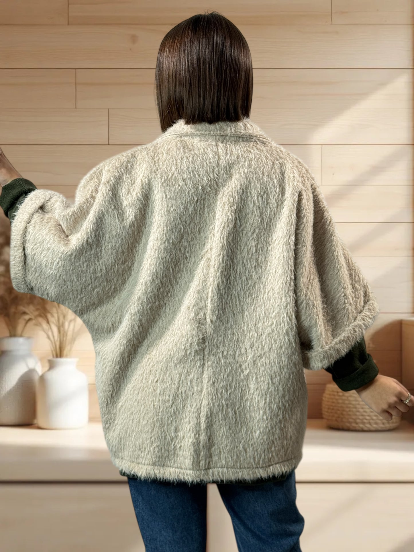 MAGUY - VESTE OVERSIZE BEIGE JUSQU'A LA TAILLE 54