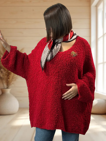 LAETITIA - PULL ROUGE OVERSIZE JUSQU'A LA TAILLE 58