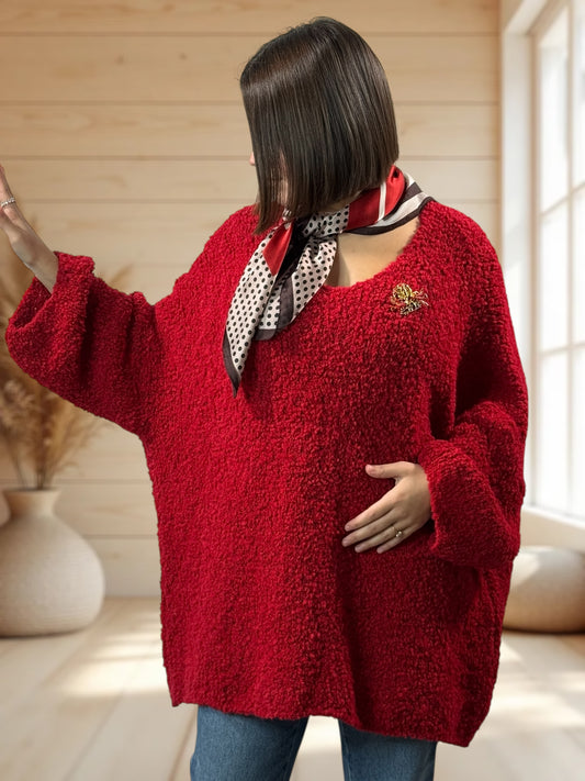 LAETITIA - PULL ROUGE OVERSIZE JUSQU'A LA TAILLE 58