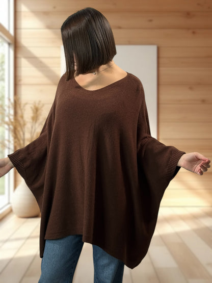 NICKO - PULL OVERSIZE MARRON JUSQU'A LA TAILLE 60