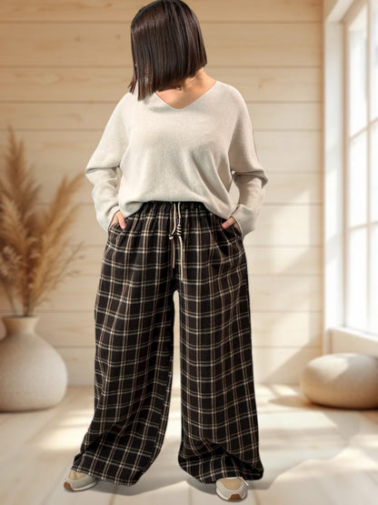 NEWCASTLE - PANTALON ECOSSAIS MARRON JUSQU'A LA TAILLE 52