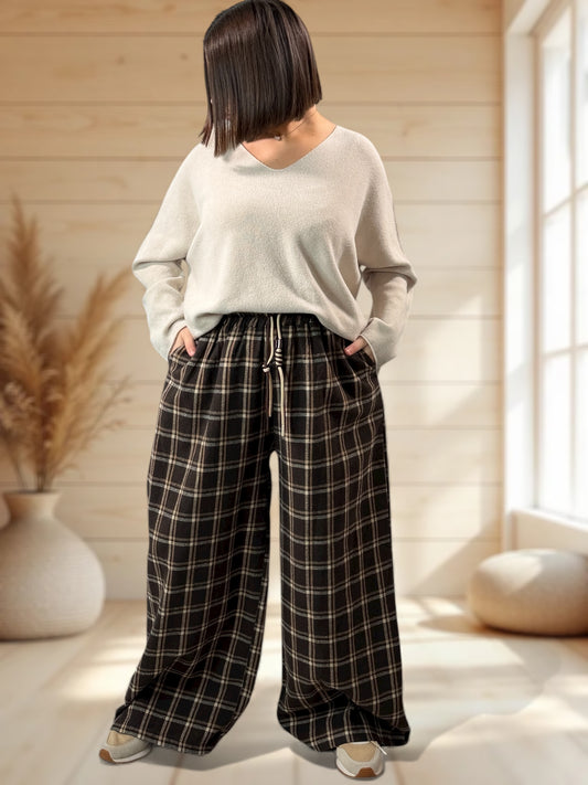 NEWCASTLE - PANTALON ECOSSAIS MARRON JUSQU'A LA TAILLE 52