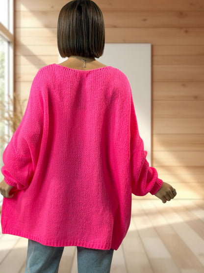 LUCIA - PULL OVERSIZE FUCHSIA JUSQU'A LA TAILLE 54