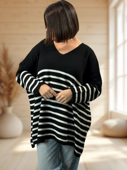 MANU - PULL MARINIERE NOIR JUSQU'A LA TAILLE 56/58