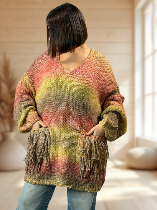CHACHA REF2 - PULL OVERSIZE MULTICOLORE AVEC LUREX JUSQU'A LA TAILLE 54/56