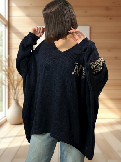 NEW YORK - PULL OVERSIZE MARINE JUSQU'A LA TAILLE 56