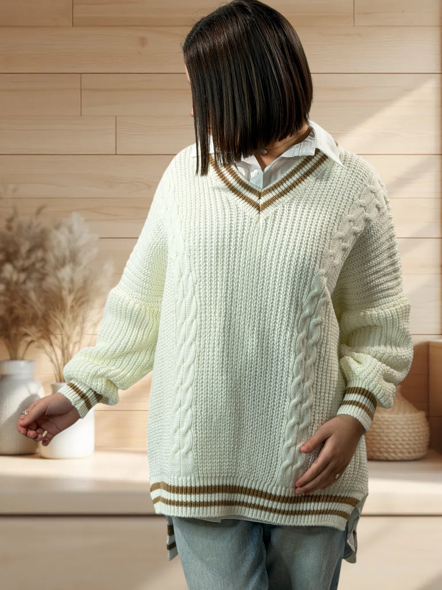 NANOU - PULL OVERSIZE BLANC CASSE JUSQU'A LA TAILLE 52