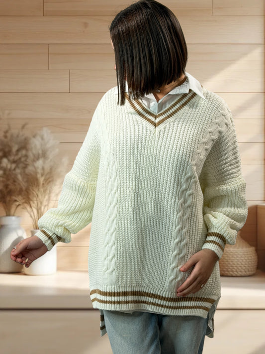 NANOU - PULL OVERSIZE BLANC CASSE JUSQU'A LA TAILLE 52