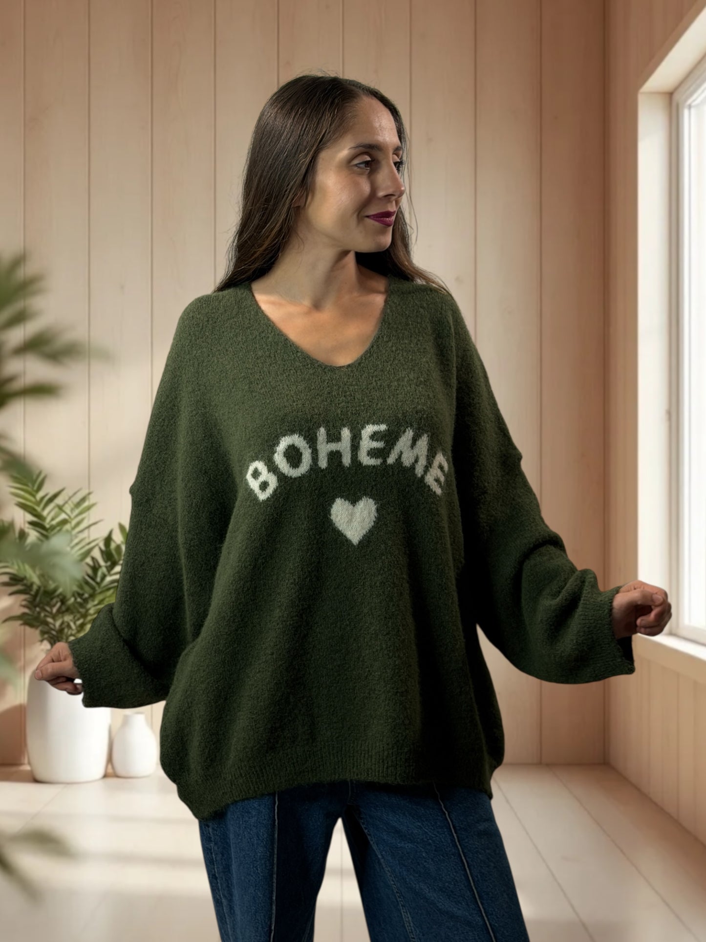 CLAUDIO - PULL KAKI LOGO BOHEME JUSQU'A LA TAILLE 54/56