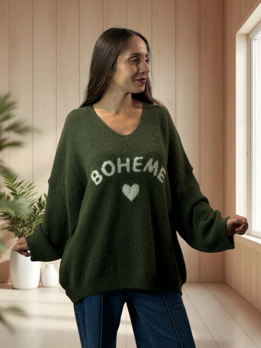 CLAUDIO - PULL KAKI LOGO BOHEME JUSQU'A LA TAILLE 54/56