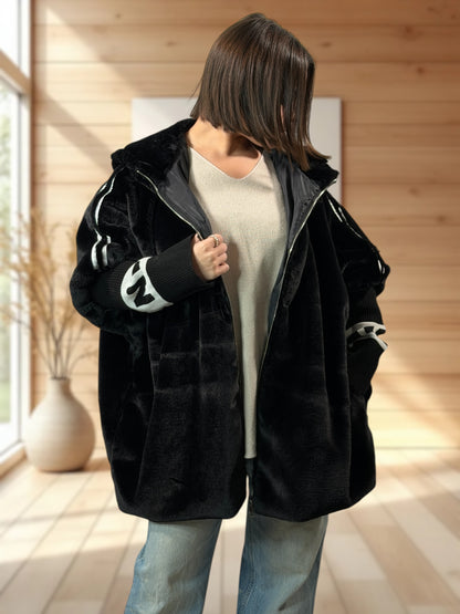 SHARON - VESTE A CAPUCHE OVERSIZE NOIRE JUSQU'A LA TAILLE 54/56
