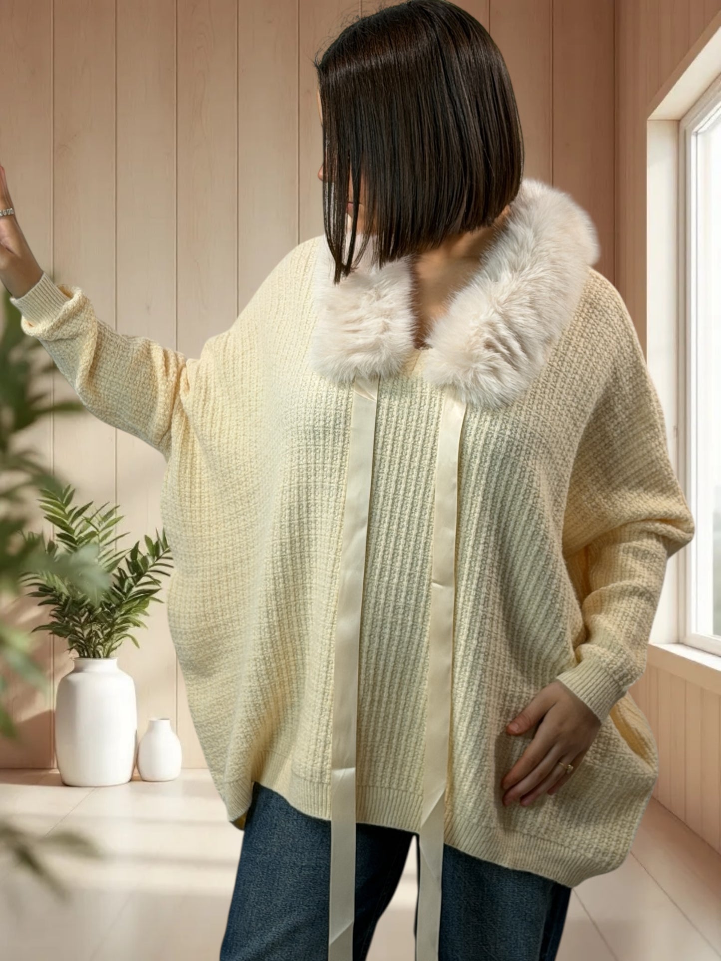 JOY - PULL COL EN FAUSSE FOURRURE JUSQU'A LA TAILLE 54