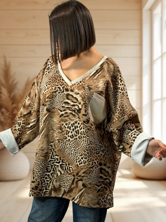 CLARENCE - SWEAT OVERSIZE MOTIF PANTHERE JUSQU'A LA TAILLE 54