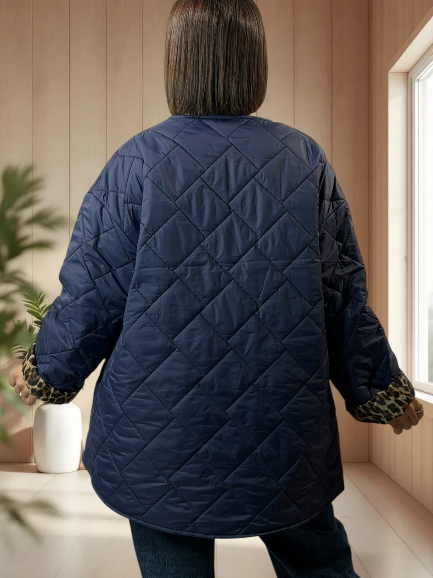 DEBORAH - DOUDOUNE MARINE INTERIEUR LEOPARD TAILLE 44 A 50