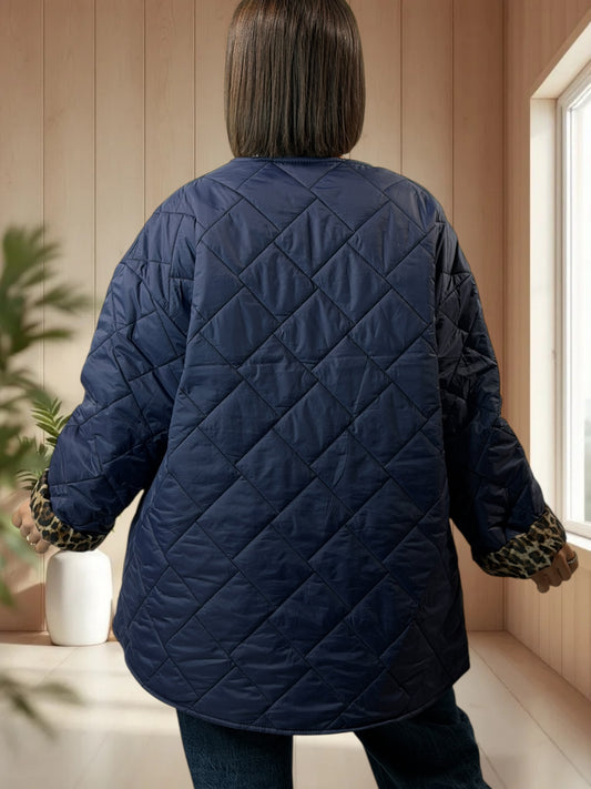 DEBORAH - DOUDOUNE MARINE INTERIEUR LEOPARD TAILLE 44 A 50