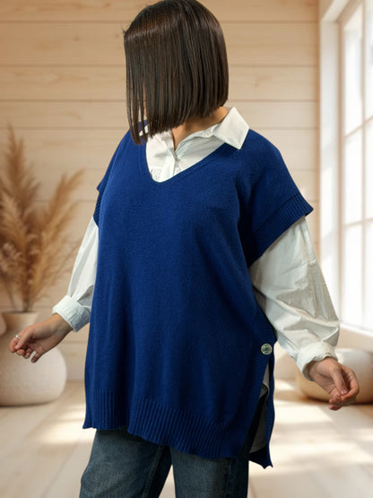 AURELIE - PULL BLEU IMPERIAL SANS MANCHES JUSQU'A LA TAILLE 52