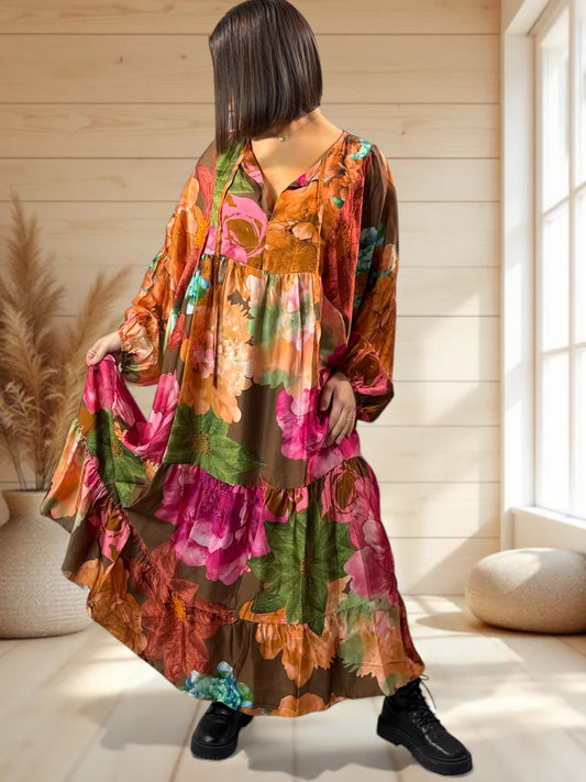 CELINE - ROBE AVEC DE LA SOIE A MOTIF JUSQU'A LA TAILLE 52