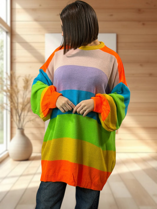 BARBARA - PULL A RAYURE MULTICOLORE JUSQU'A LA TAILLE 56