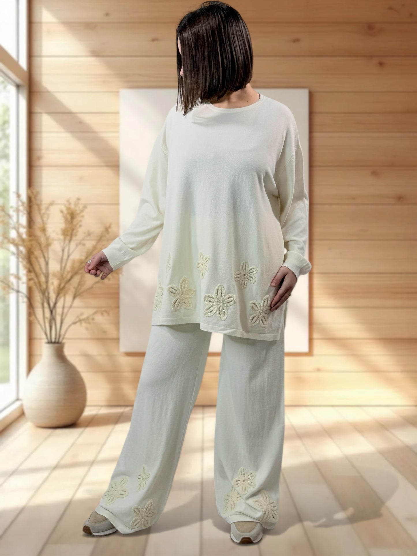 CLEMENTINE - ENSEMBLE EN MAILLE BLANC CASSE JUSQU'A LA TAILLE 50