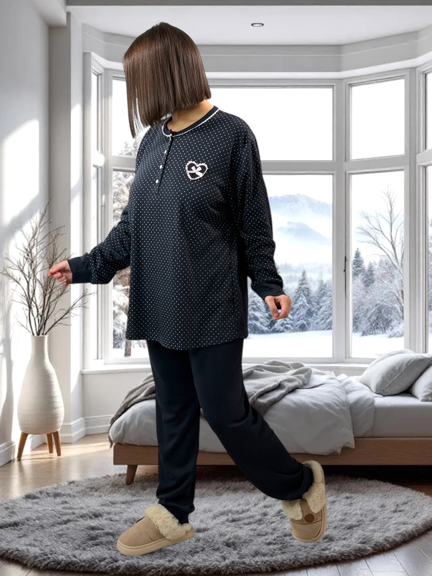 BELLA - PYJAMA MARINE A POIS 54/56