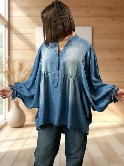 MARINA  - BLOUSE EN JEAN TENCELL JUSQU'A LA TAILLE 50/52