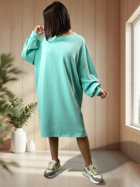 CHRISTINA - ROBE TUNIQUE OVERSIZE EN SWEAT TURQUOISE JUSQU'A LA TAILLE 54/56