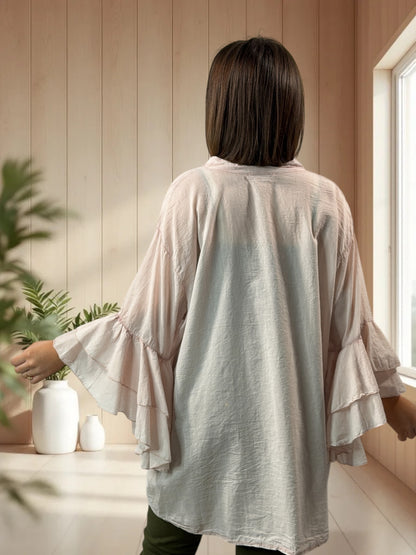 SOLELUNA - BLOUSE ROSE EN COTON OVERSIZE JUSQU'A LA TAILLE 52