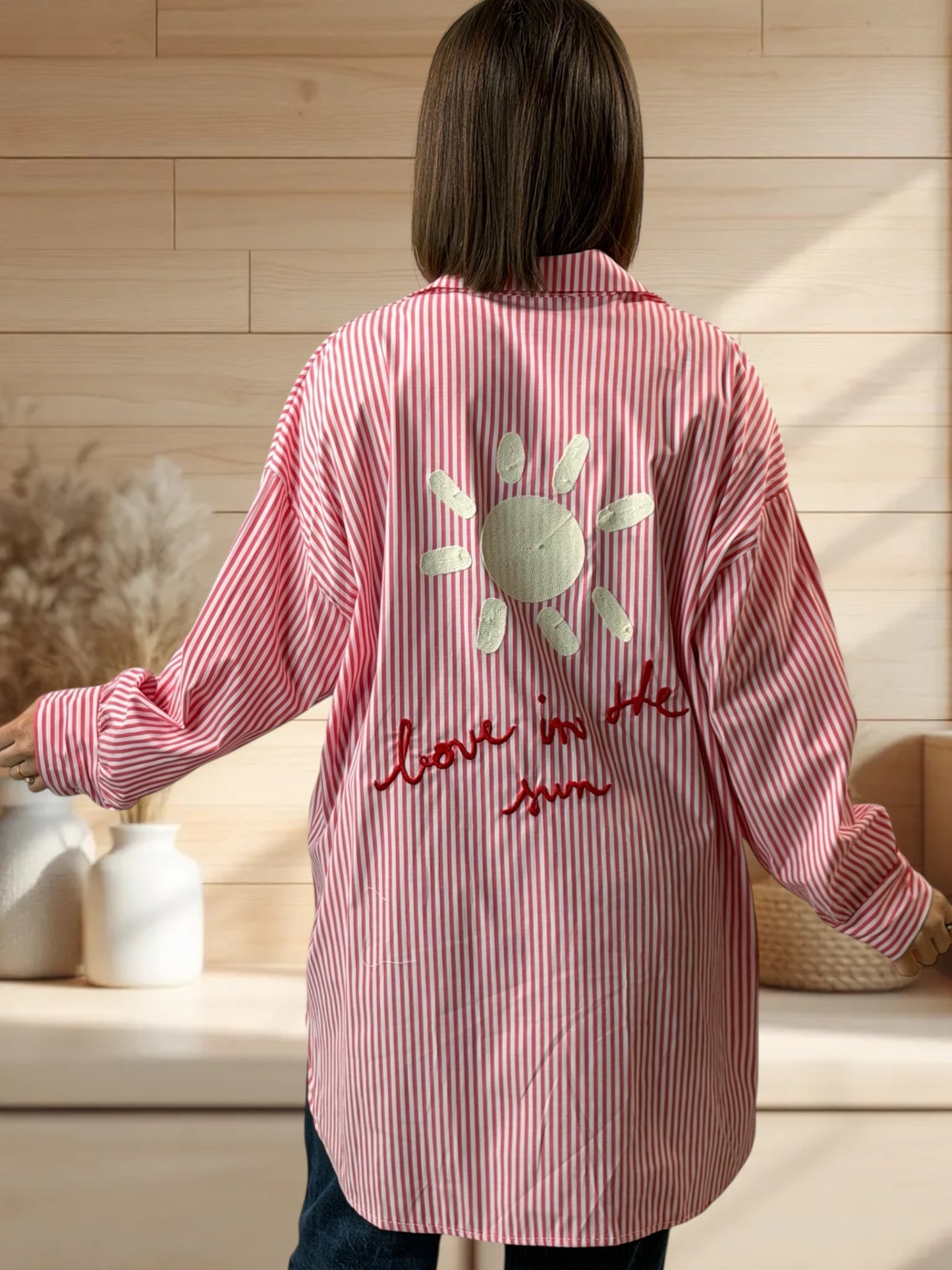 NATALIA - CHEMISE OVERSIZE A RAYURE BRODERIE AU DOS JUSQU'A LA TAILLE 52