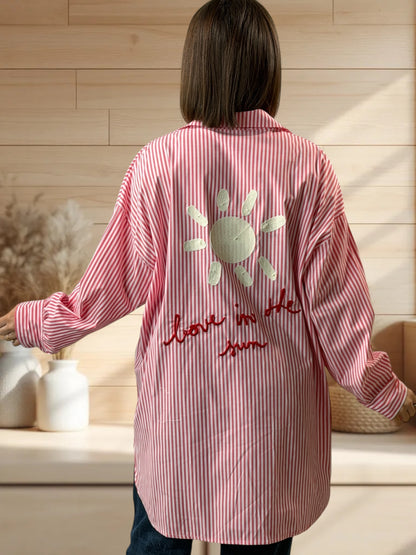 NATALIA - CHEMISE OVERSIZE A RAYURE BRODERIE AU DOS JUSQU'A LA TAILLE 52