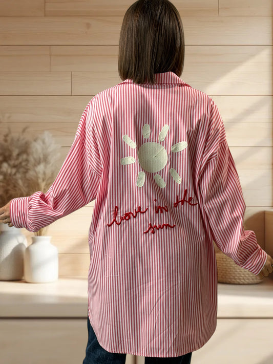 NATALIA - CHEMISE OVERSIZE A RAYURE BRODERIE AU DOS JUSQU'A LA TAILLE 52