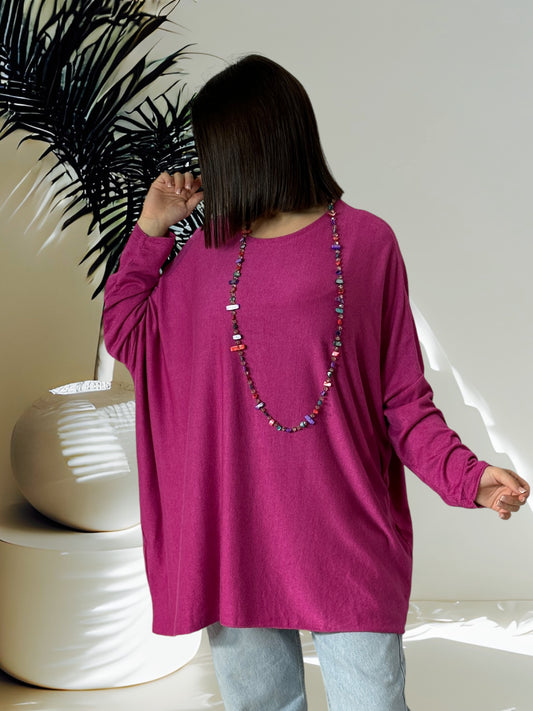 CAPRIO - PULL FUCHSIA EN MAILLE FLUIDE JUSQU'A LA TAILLE 54