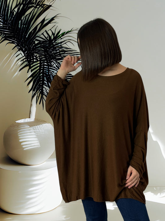 CAPRIO - PULL MARRON EN MAILLE FLUIDE JUSQU'A LA TAILLE 54