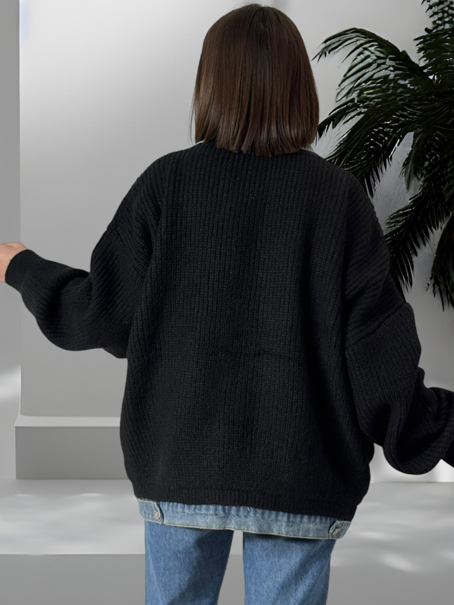 MASSIMO - VESTE NOIRE OVERSIZE AVEC JEAN JUSQU'A LA TAILLE 54