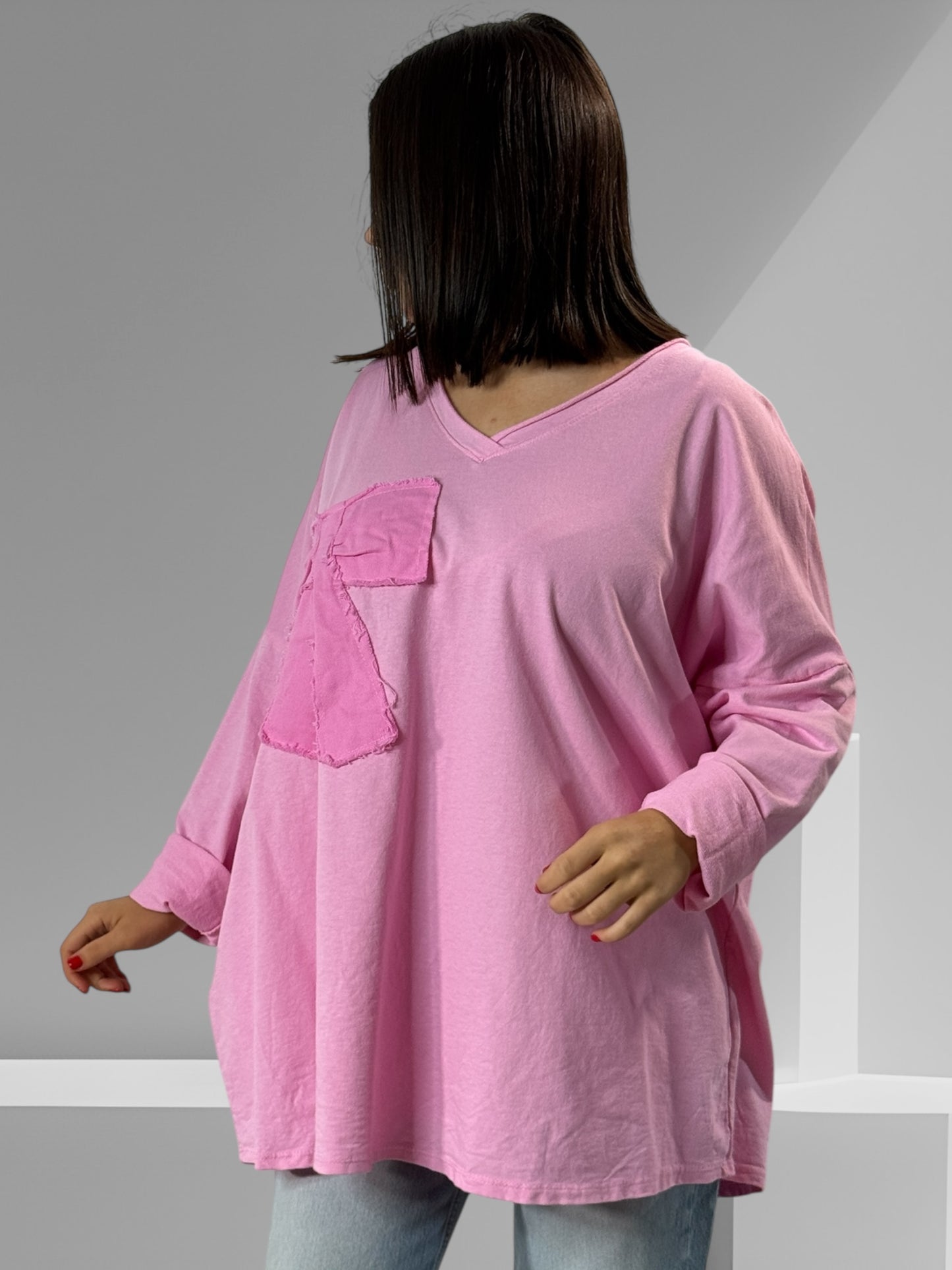 CORALINE - T-SHIRT ROSE EN COTON OVERSIZE JUSQU'A LA TAILLE 52