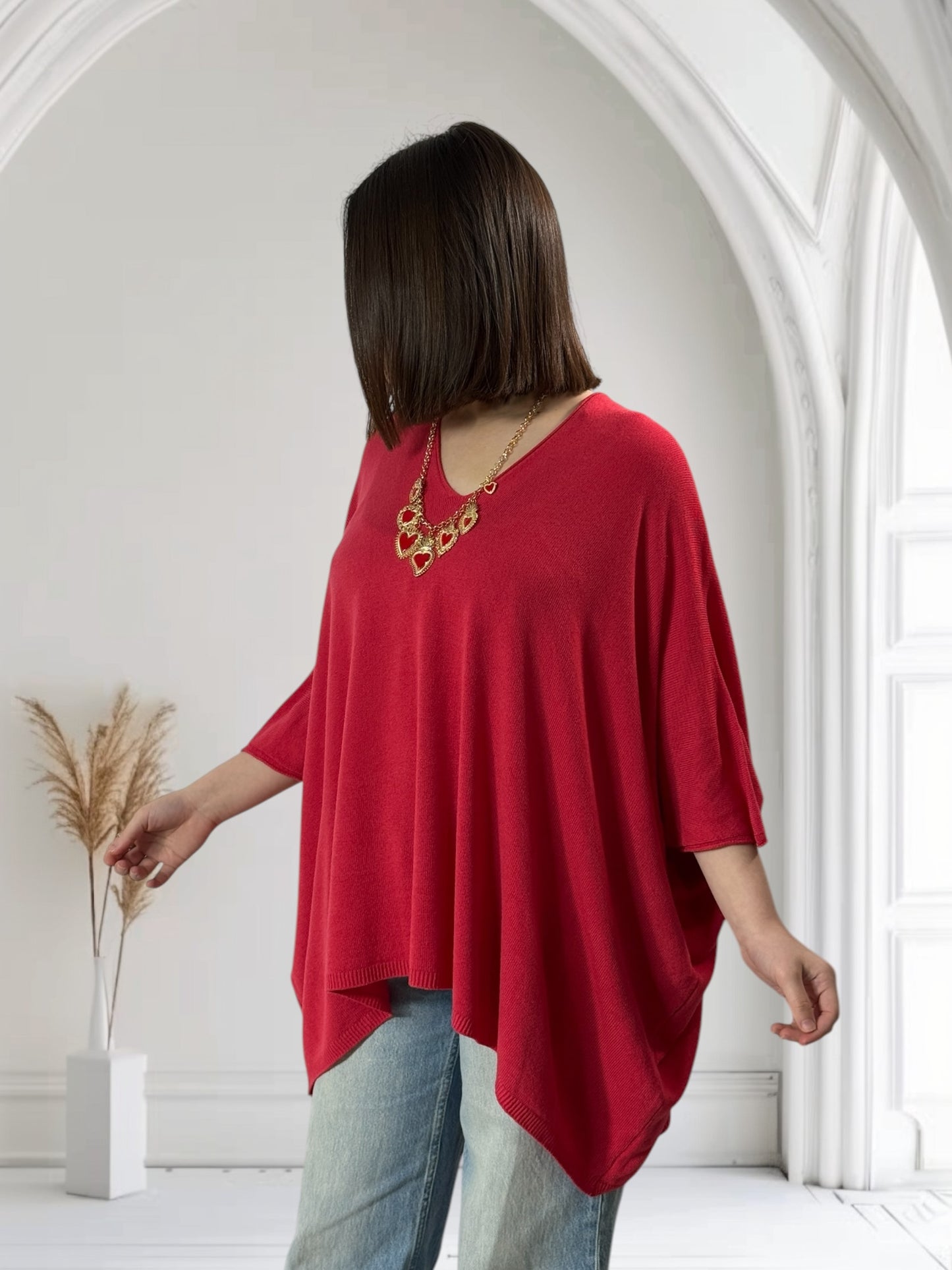 MERINGUE - PULL ROUGE EN MAILLE FLUIDE JUSQU'A LA TAILLE 56/58